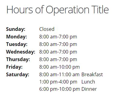 hours of operation example 